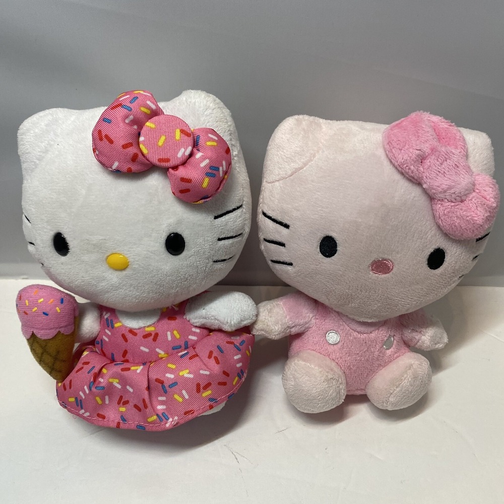 Hello Kitty Plush Set Of 2 White Pink 6 Inch Cupcake Cute Finds‎ HG2
